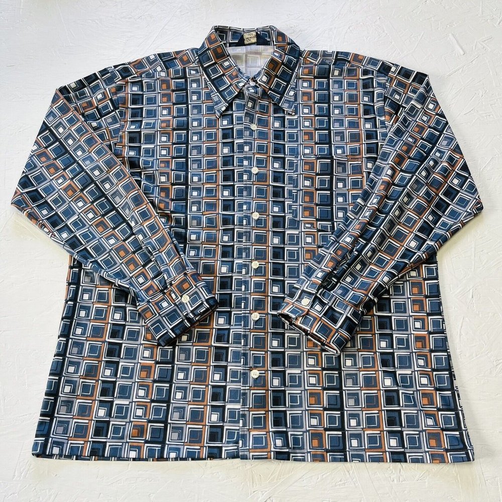 VTG Donegal Men's Abstract Squares Long Sleeve Button Down Shirt Size XL